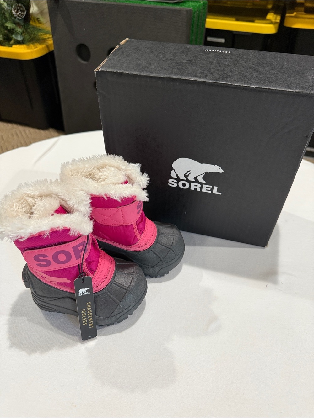NEW Sorel Kids Pink and Black Winter Boots with Faux Fur Cuff Size 4 (Baby)